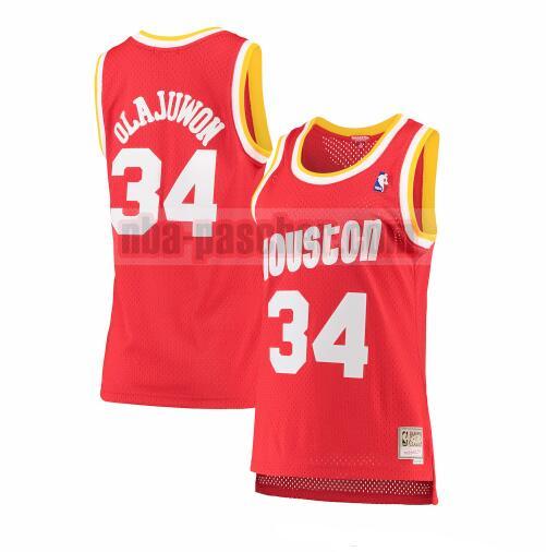 Maillot Houston Rockets Femme Hakeem Olajuwon 34 hardwood classics Rouge