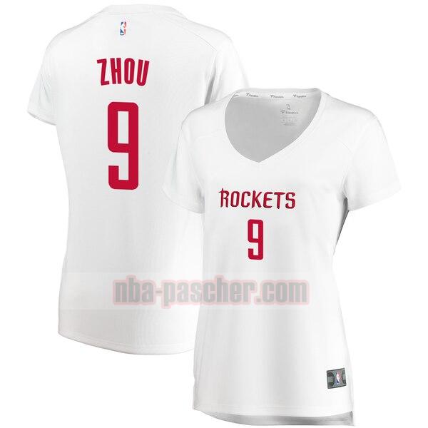 Maillot Houston Rockets Femme Zhou Qi 9 association edition Blanc