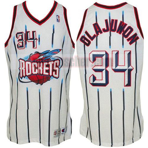 maillot houston rockets homme Hakeem Olajuwon 34 rétro blanc