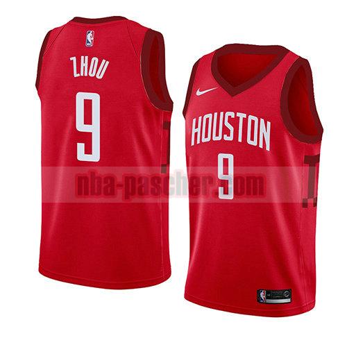 maillot houston rockets homme Zhou Qi 9 earned 2018-19 rouge