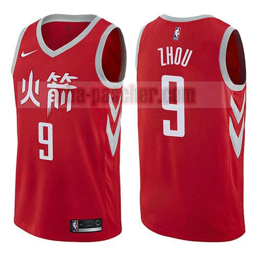 maillot houston rockets homme Zhou Qi 9 ville 2017-18 rouge